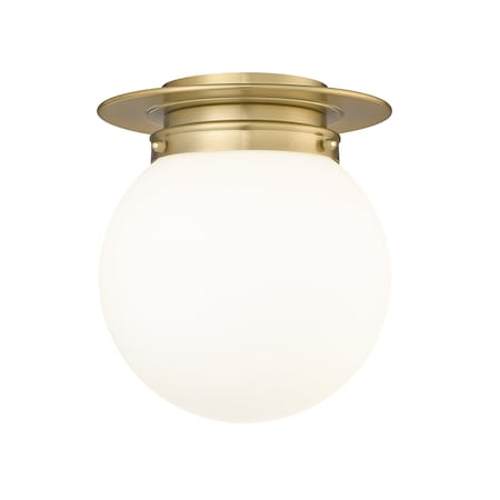 Z-Lite Calhoun Flush Mount, 1-Light, 9 In.W x 10.5 In.H, Heritage Brass/White Opal 7505F9-HBR